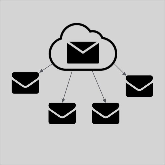 E-Communications graphic showing cloud email distribution