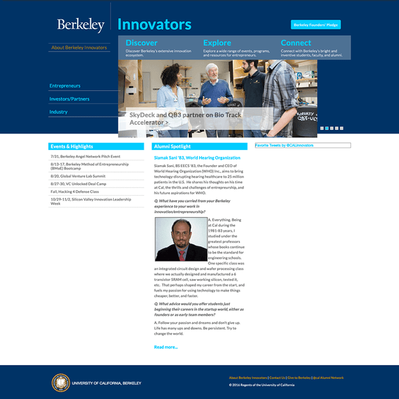 Berkeley Innovators website homepage screenshot