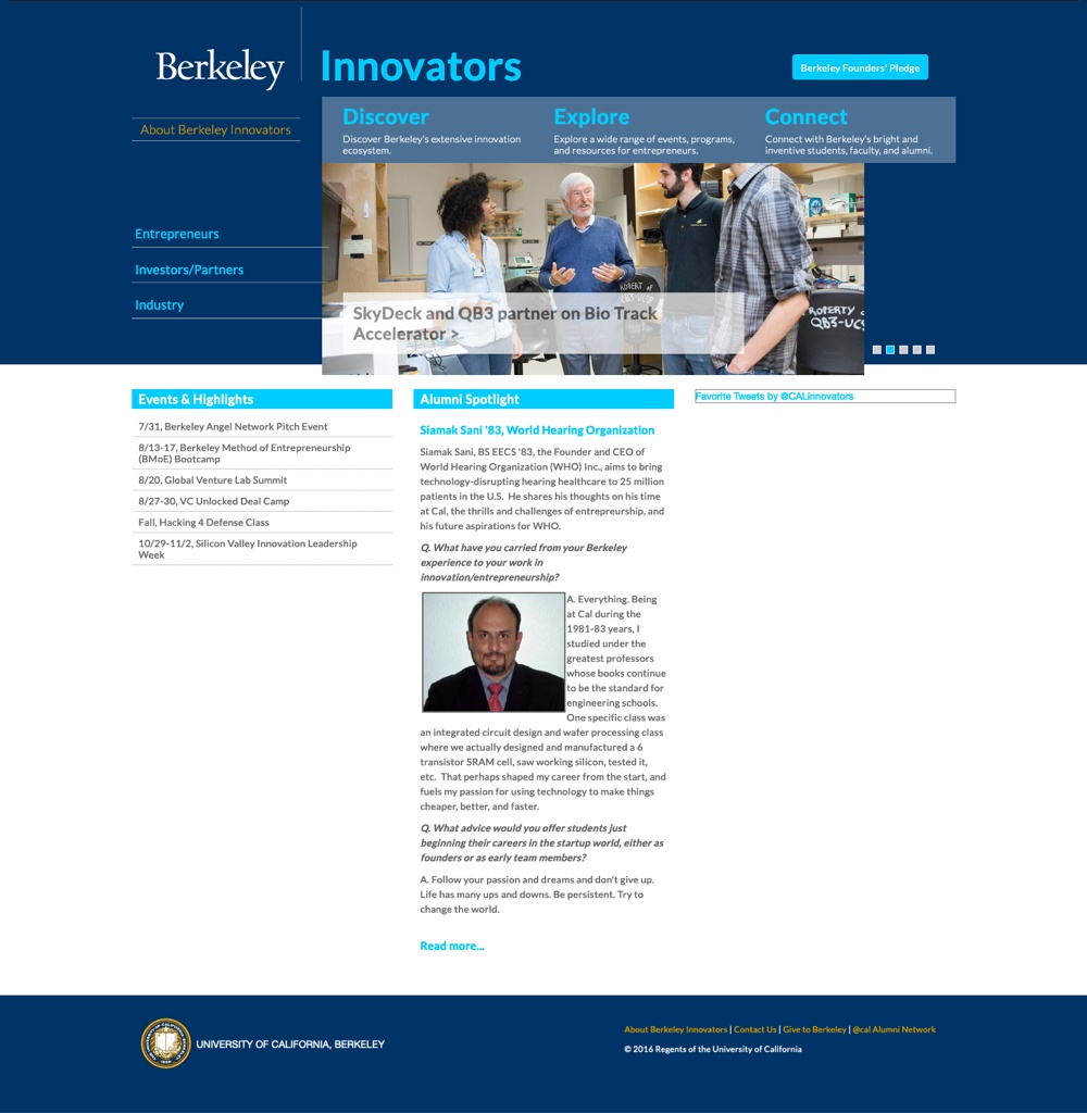 Berkeley Innovators website homepage screenshot